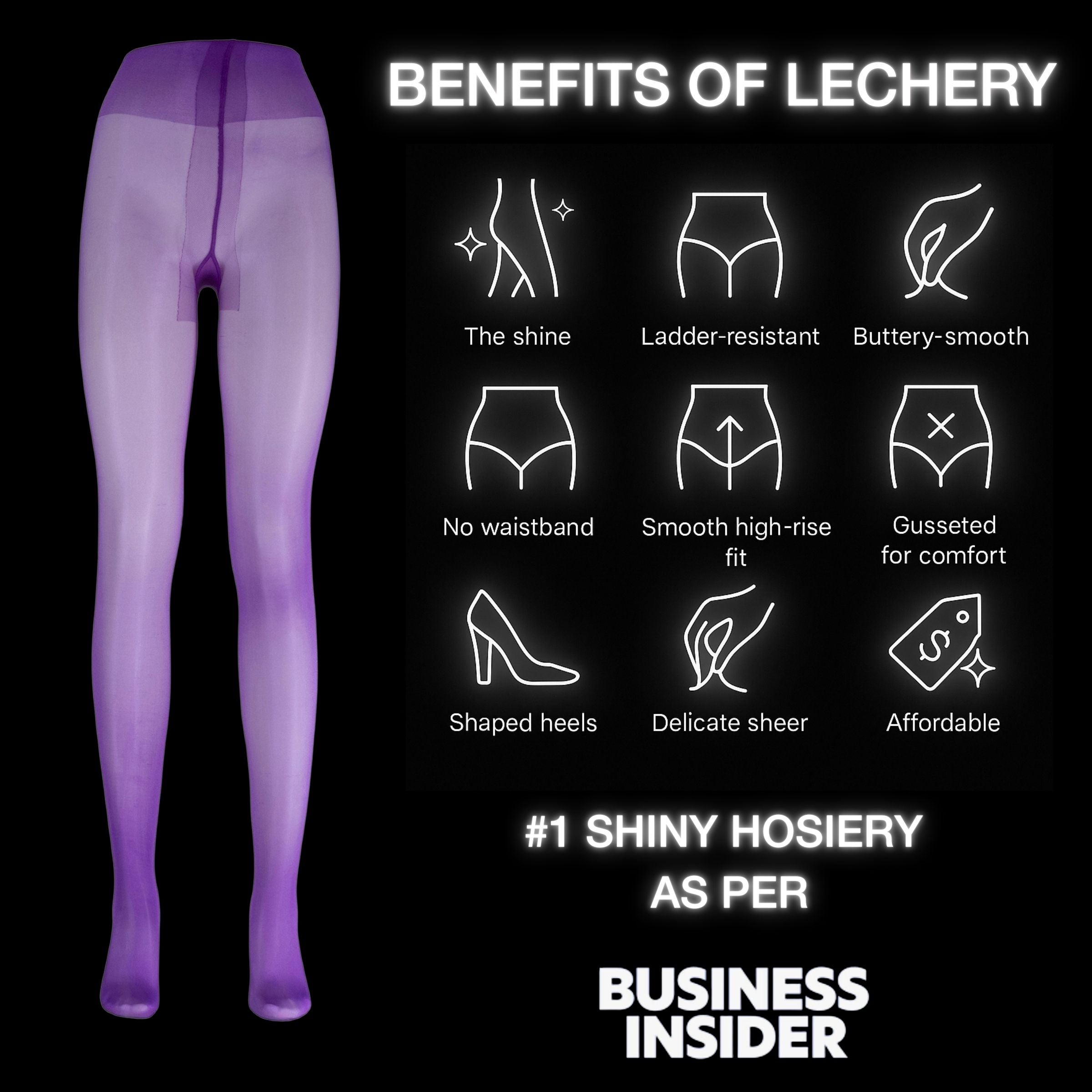 LECHERY® LUSTROUS SILKY SHINY 40 DENIER SEMI-OPAQUE PANTYHOSE TIGHTS • PURPLE