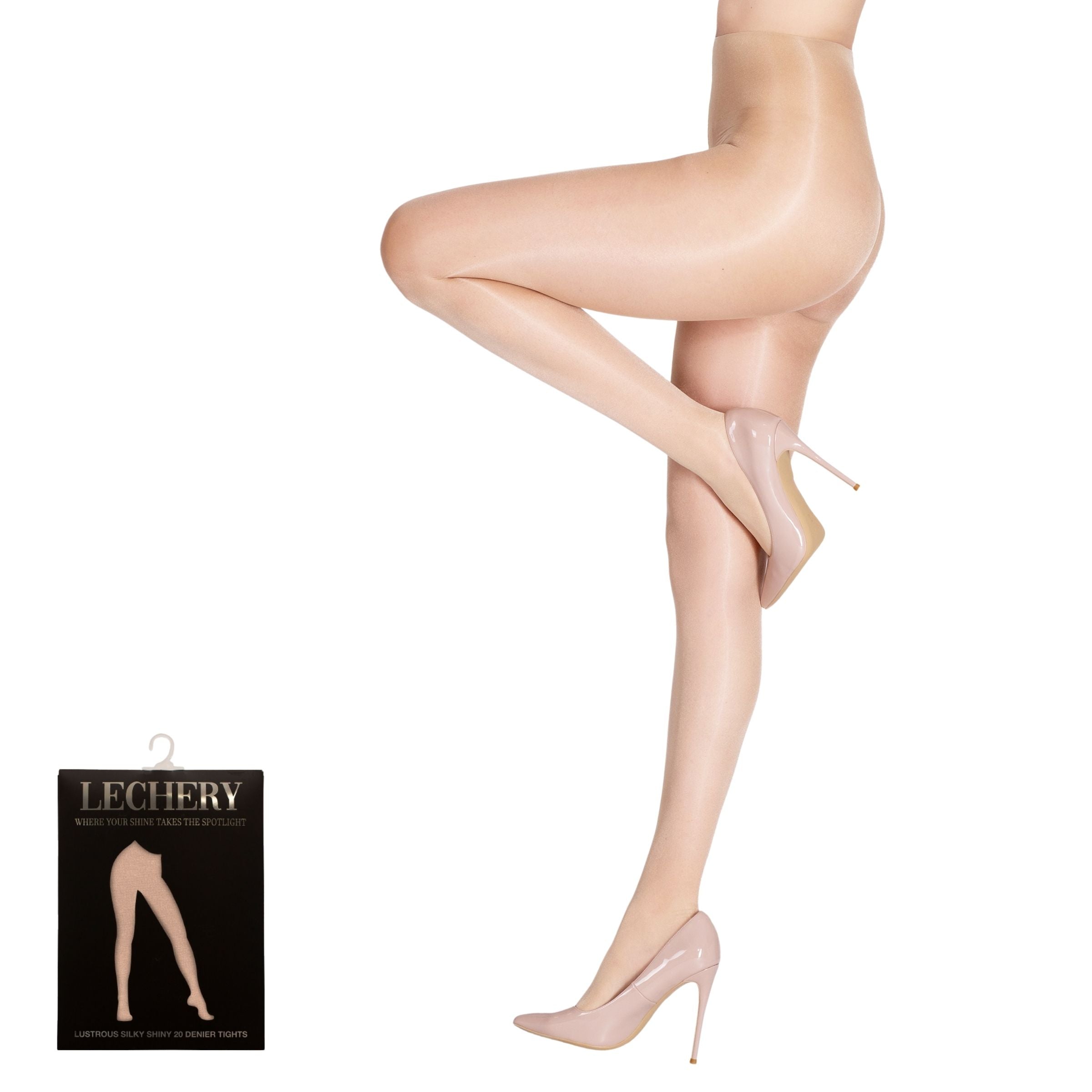 LECHERY® LUSTROUS SILKY SHINY 40 DENIER SEMI-OPAQUE PANTYHOSE TIGHTS • NATURAL