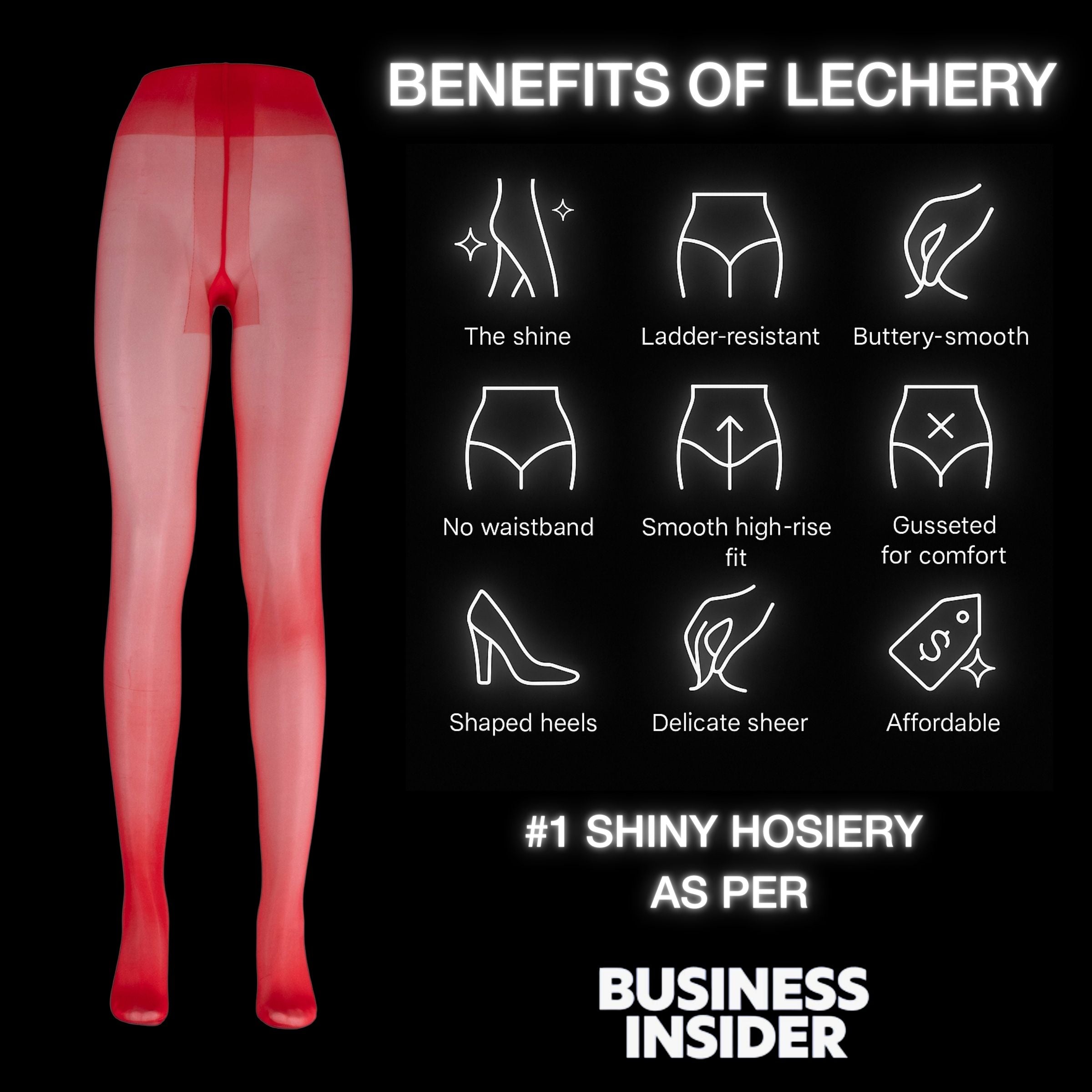 LECHERY® LUSTROUS SILKY SHINY 40 DENIER SEMI-OPAQUE PANTYHOSE TIGHTS • RED