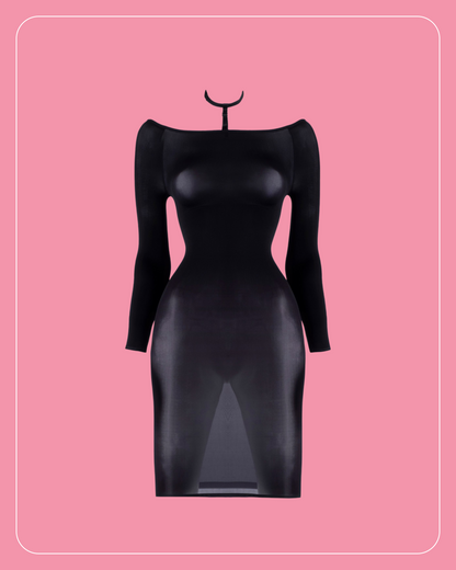 Lustrous Silky Shiny Sheer Off-shoulder Halter Dress