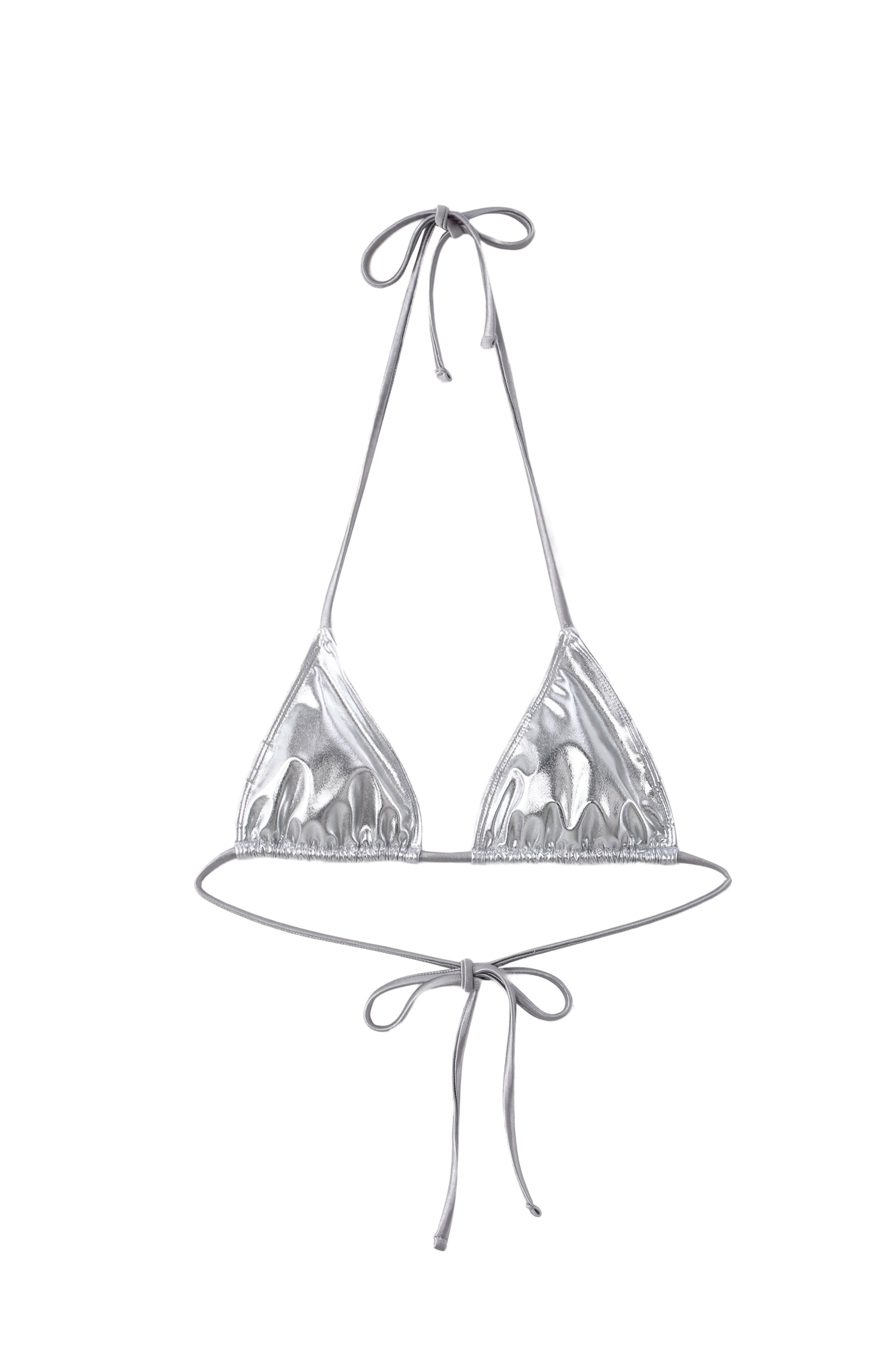 LECHERY® LUSTROUS TRIANGLE BIKINI TOP • CHROME SILVER