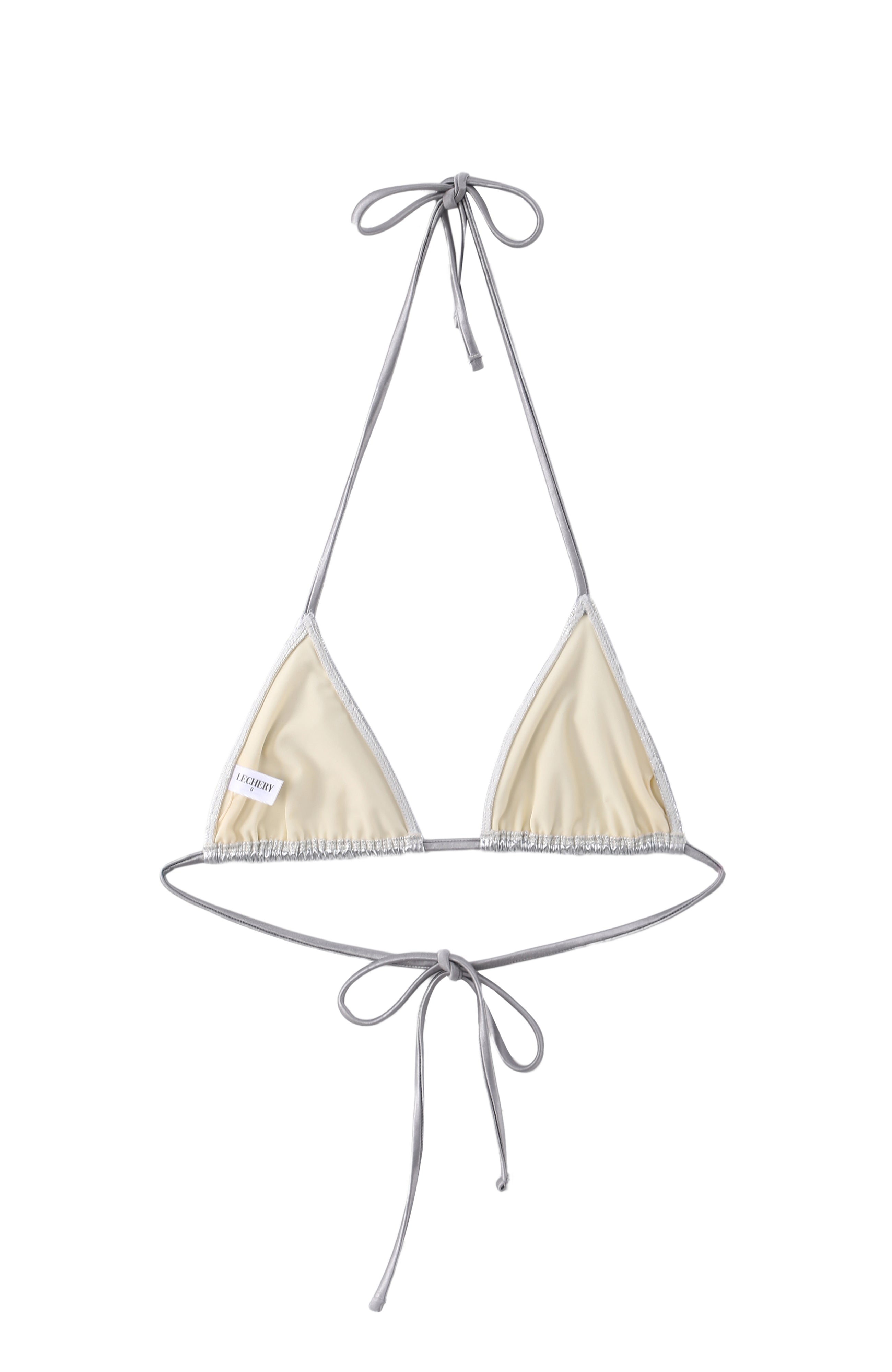 LECHERY® LUSTROUS TRIANGLE BIKINI TOP • CHROME SILVER