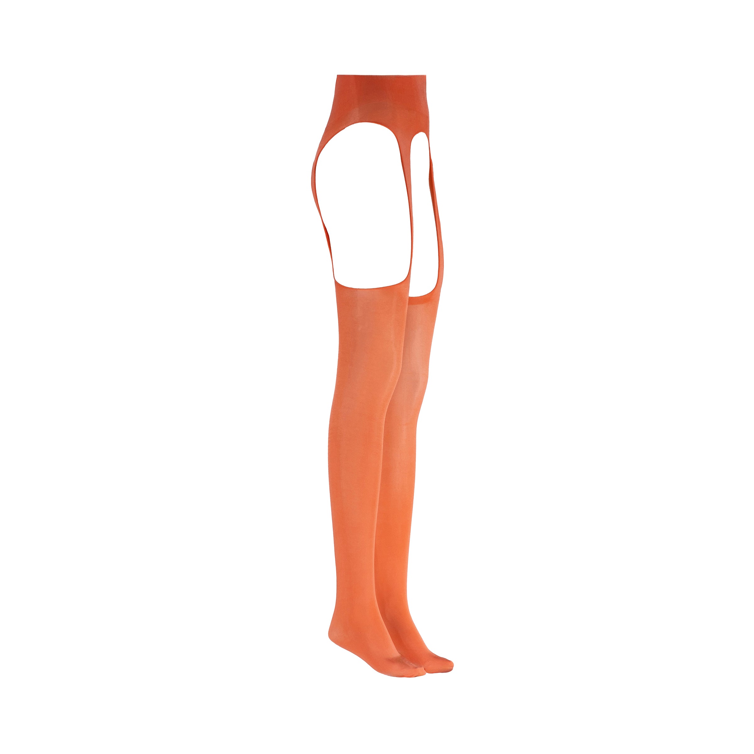LECHERY® LUSTROUS SILKY SHINY SHEER SUSPENDER CROTCHLESS TIGHTS • ORANGE