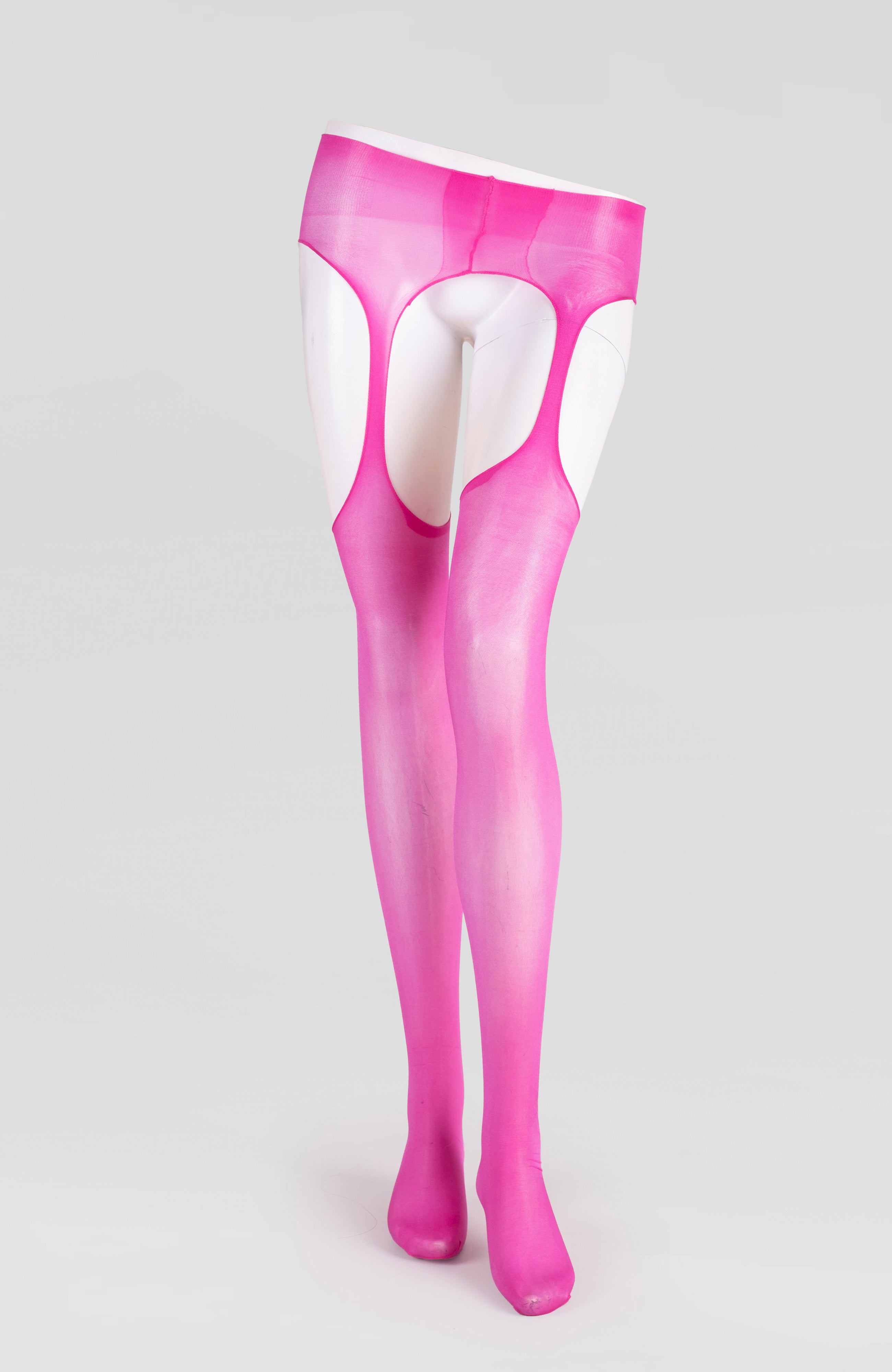 LECHERY® LUSTROUS SILKY SHINY SHEER SUSPENDER CROTCHLESS TIGHTS • PINK