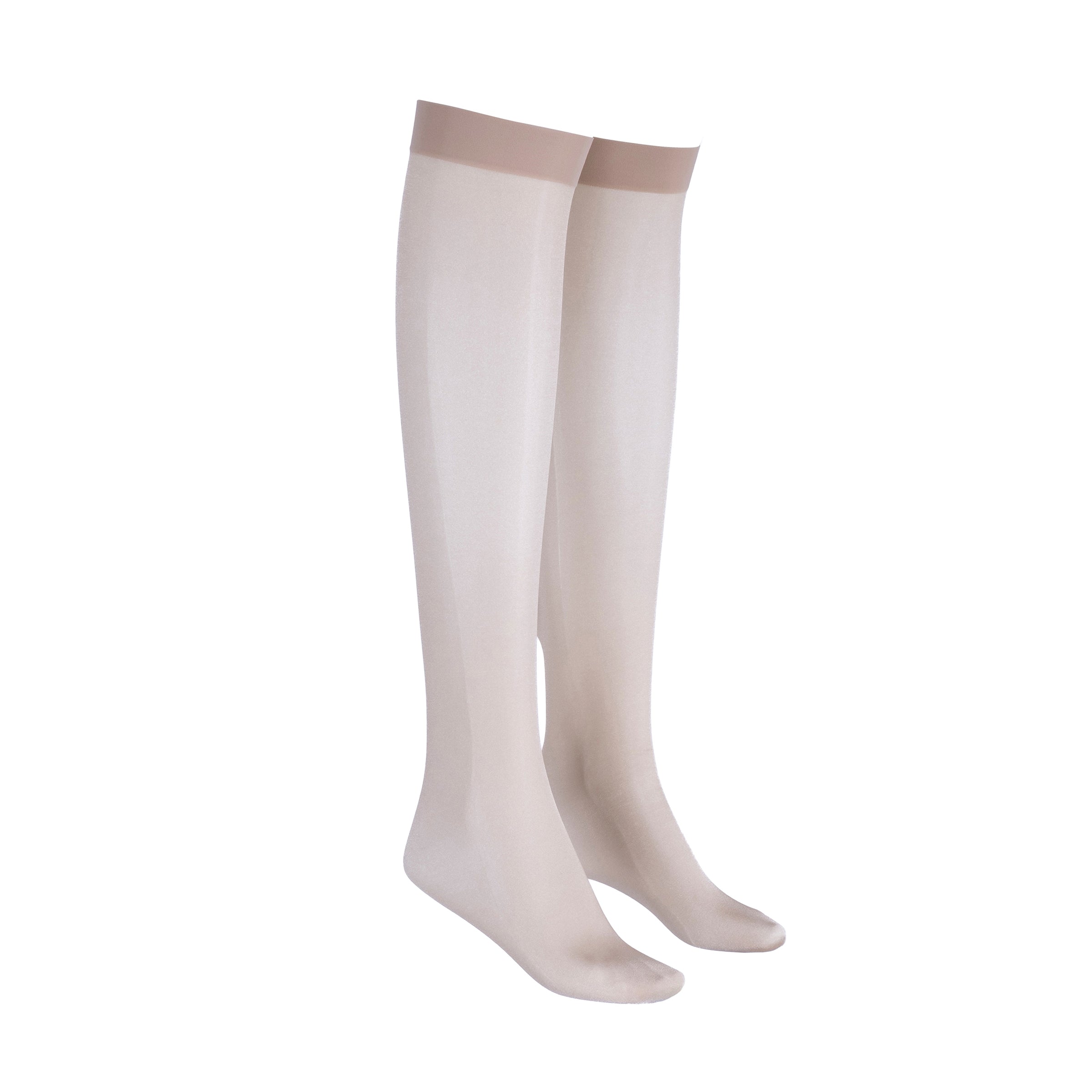 Beige knee-high socks on a white background