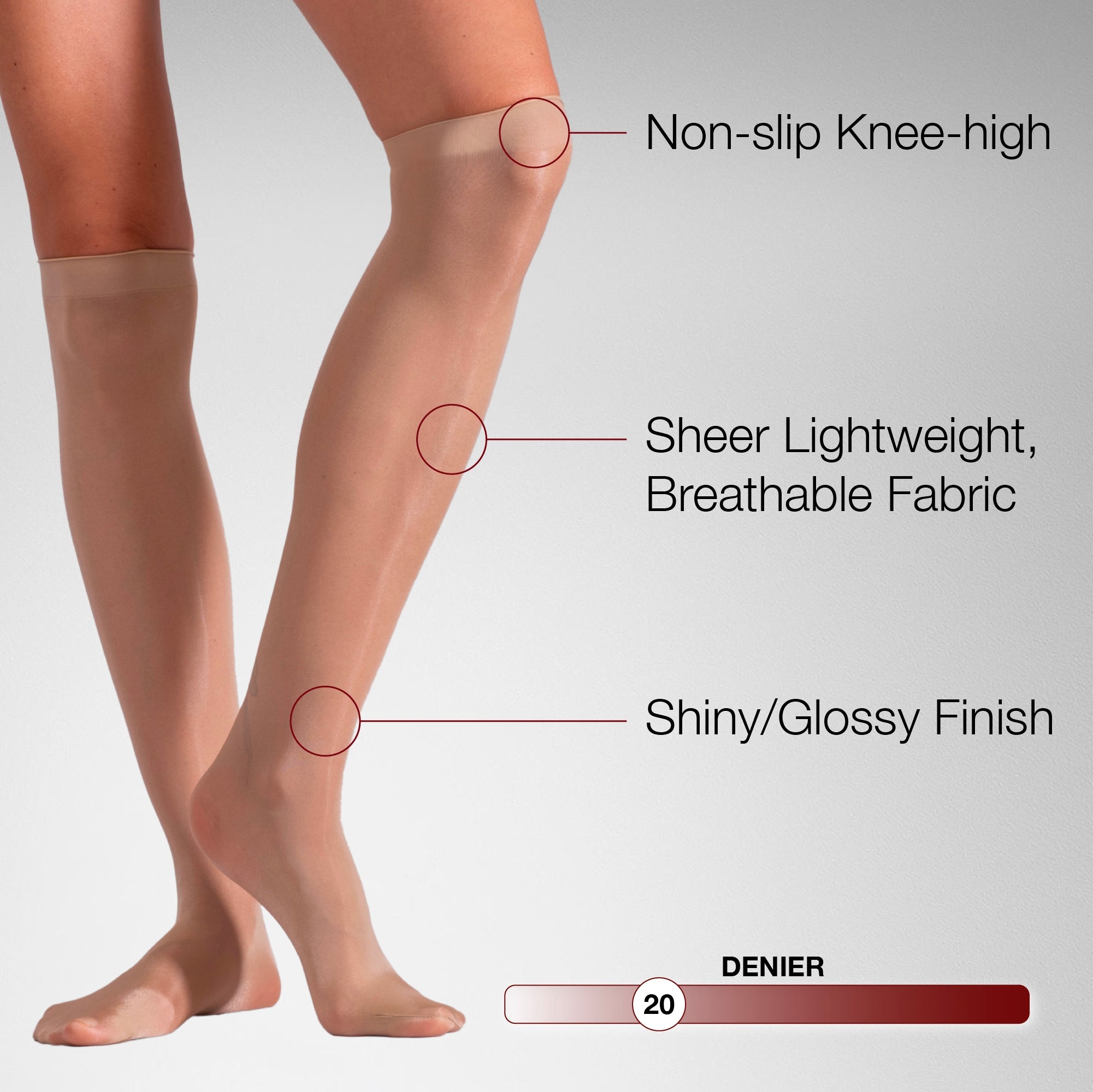 LECHERY® LUSTROUS SILKY SHINY SHEER DRESS KNEE-HIGHS (2 PAIRS) • NATURAL