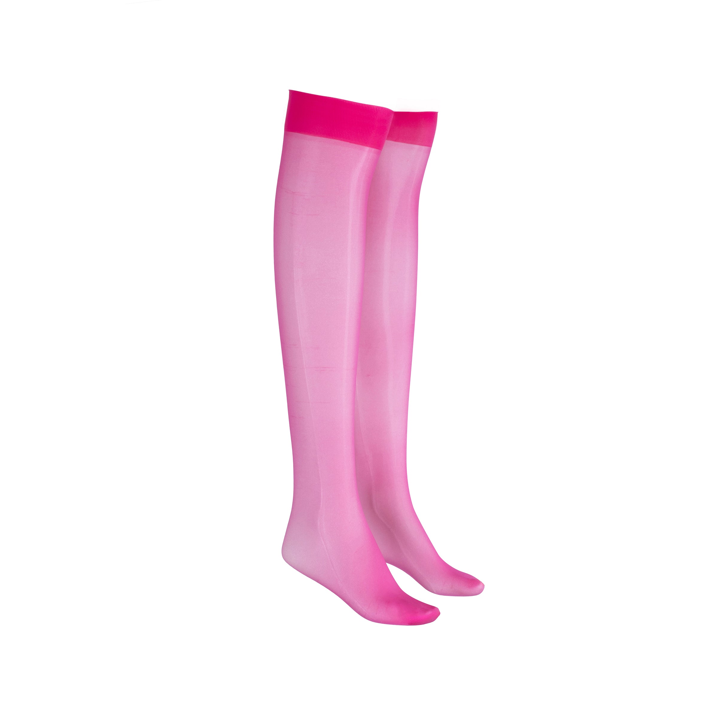Pink knee-high socks with a solid background