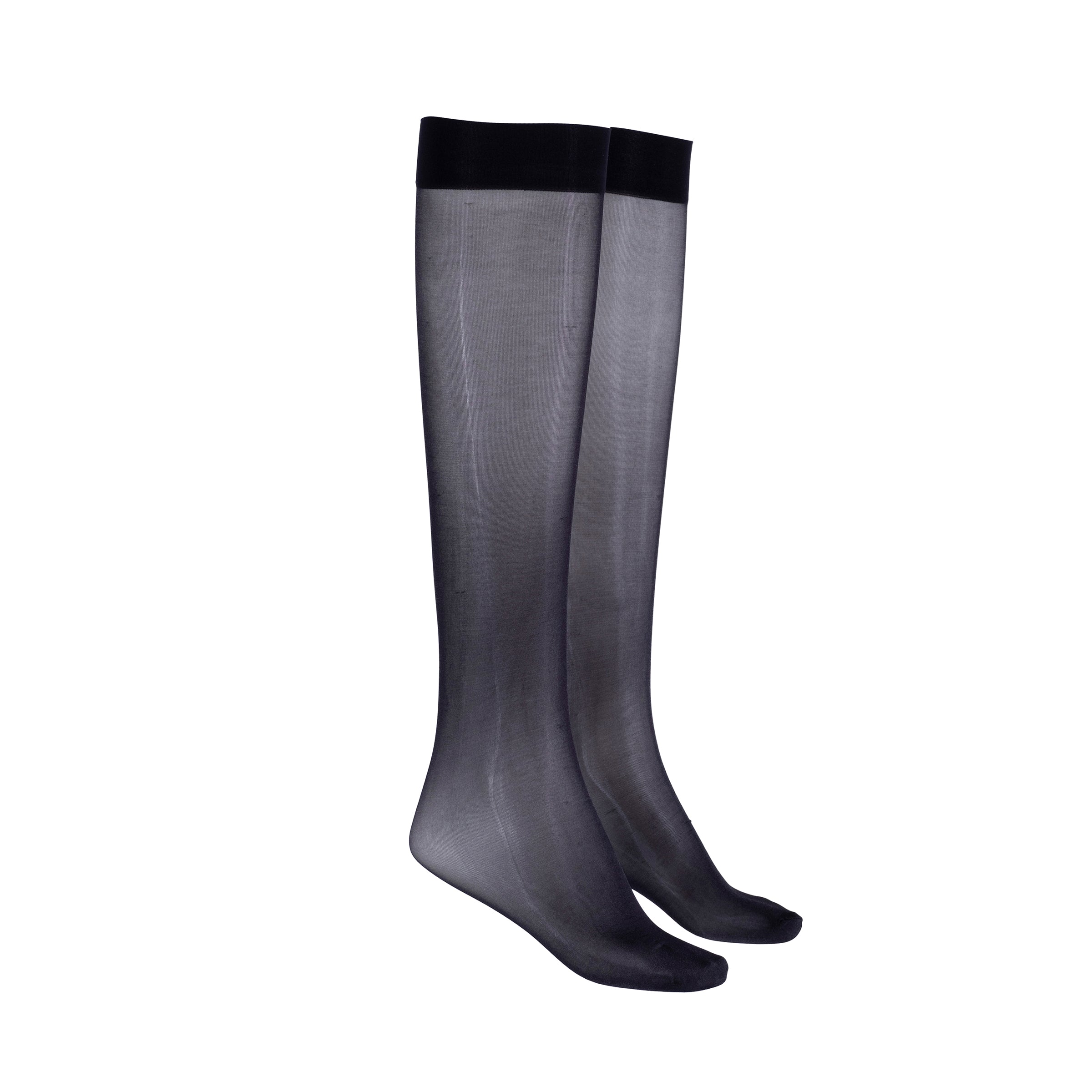 LECHERY® LUSTROUS SILKY SHINY SHEER DRESS KNEE-HIGHS (2 PAIRS) • BLACK