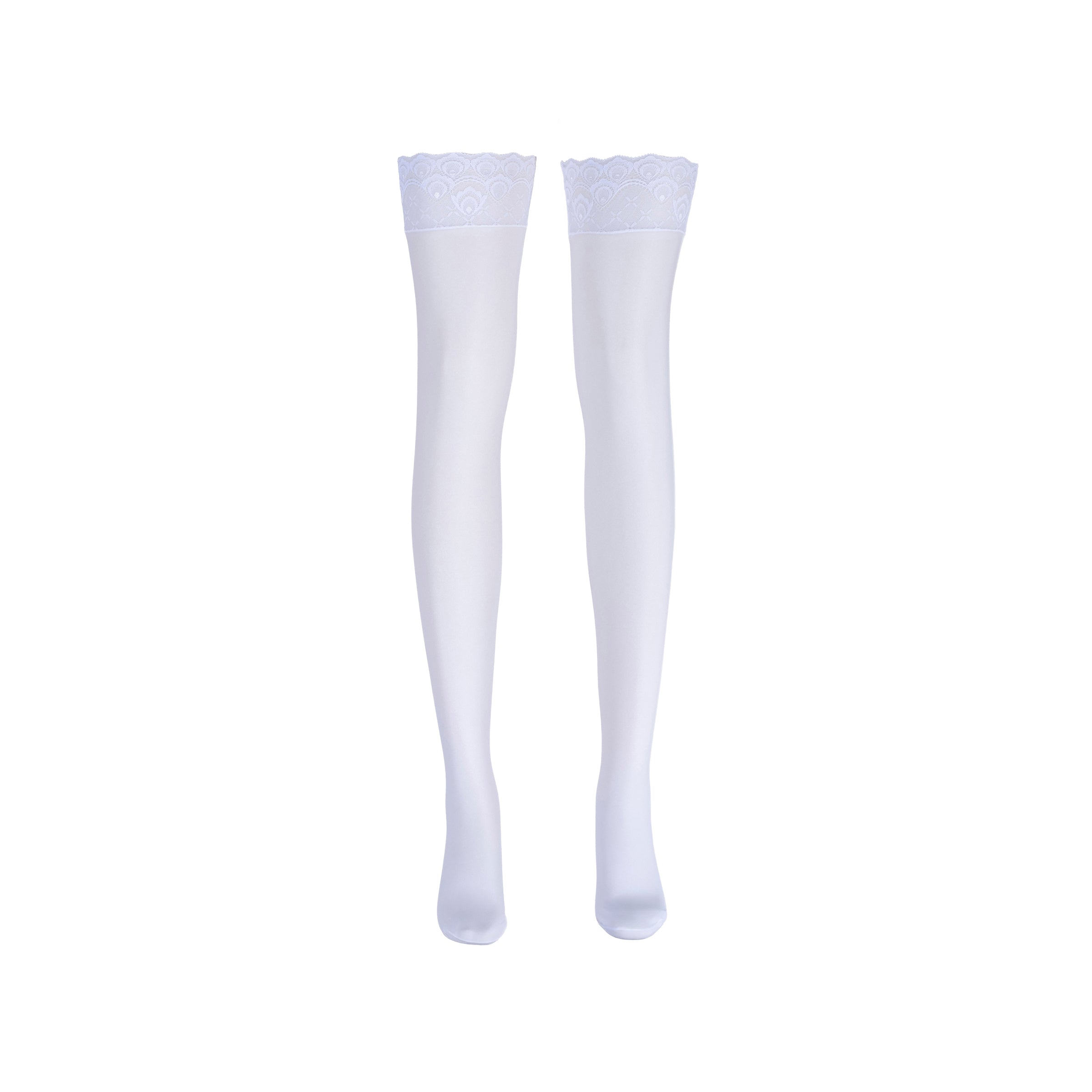 LECHERY® LUSTROUS SILKY SHINY THIGH HIGHS • WHITE