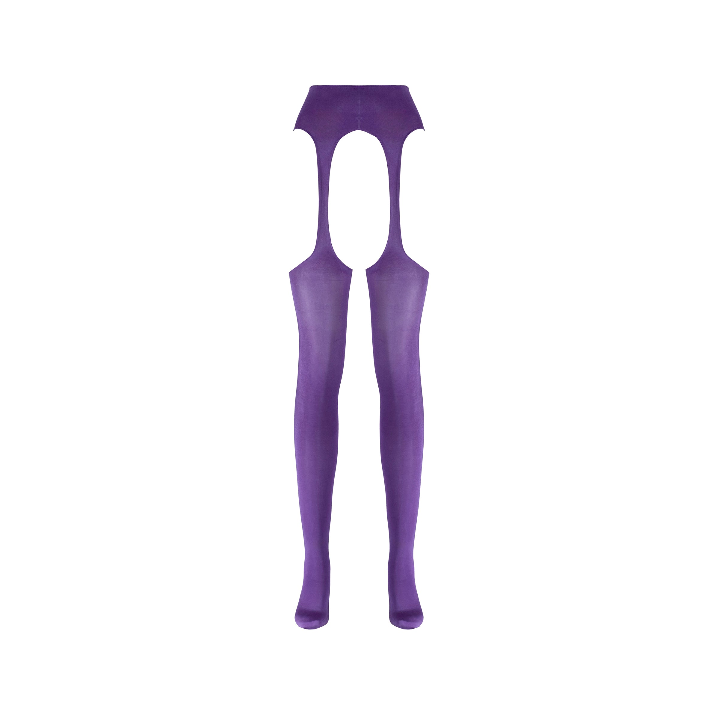 LECHERY® LUSTROUS SILKY SHINY SHEER SUSPENDER CROTCHLESS TIGHTS • PURPLE