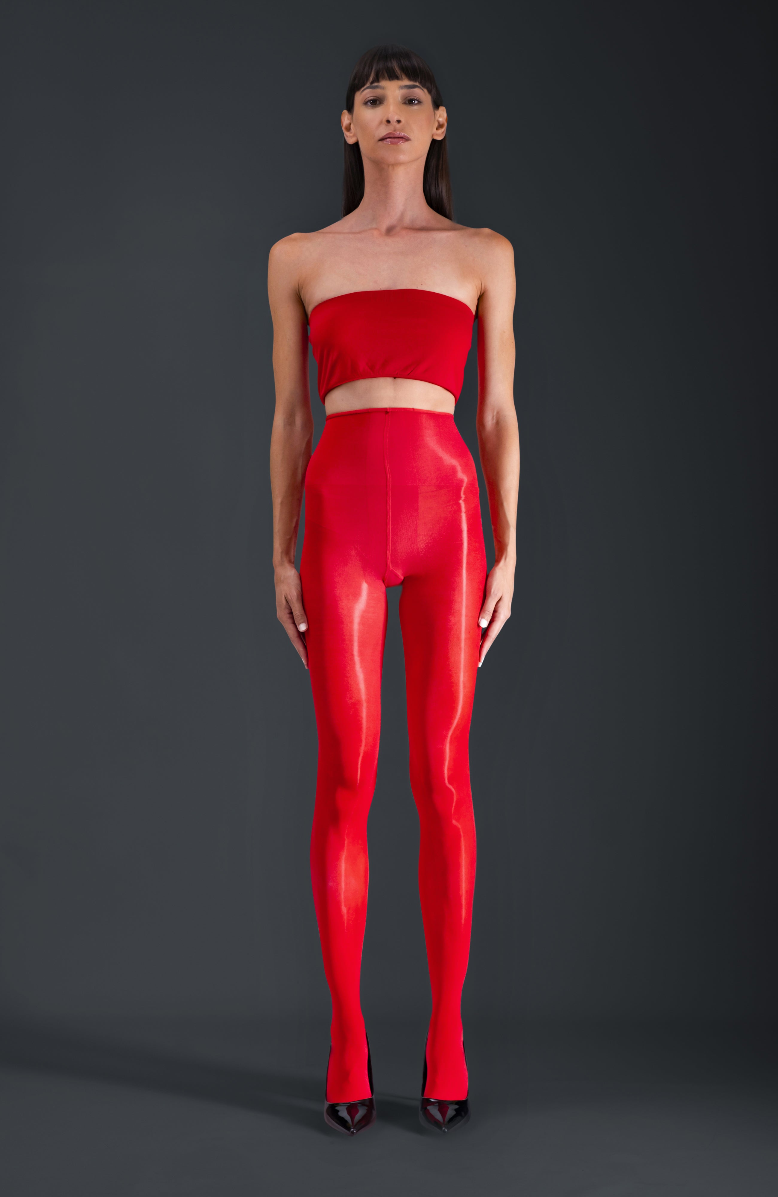 LECHERY® LUSTROUS SILKY SHINY 40 DENIER SEMI-OPAQUE PANTYHOSE TIGHTS • RED