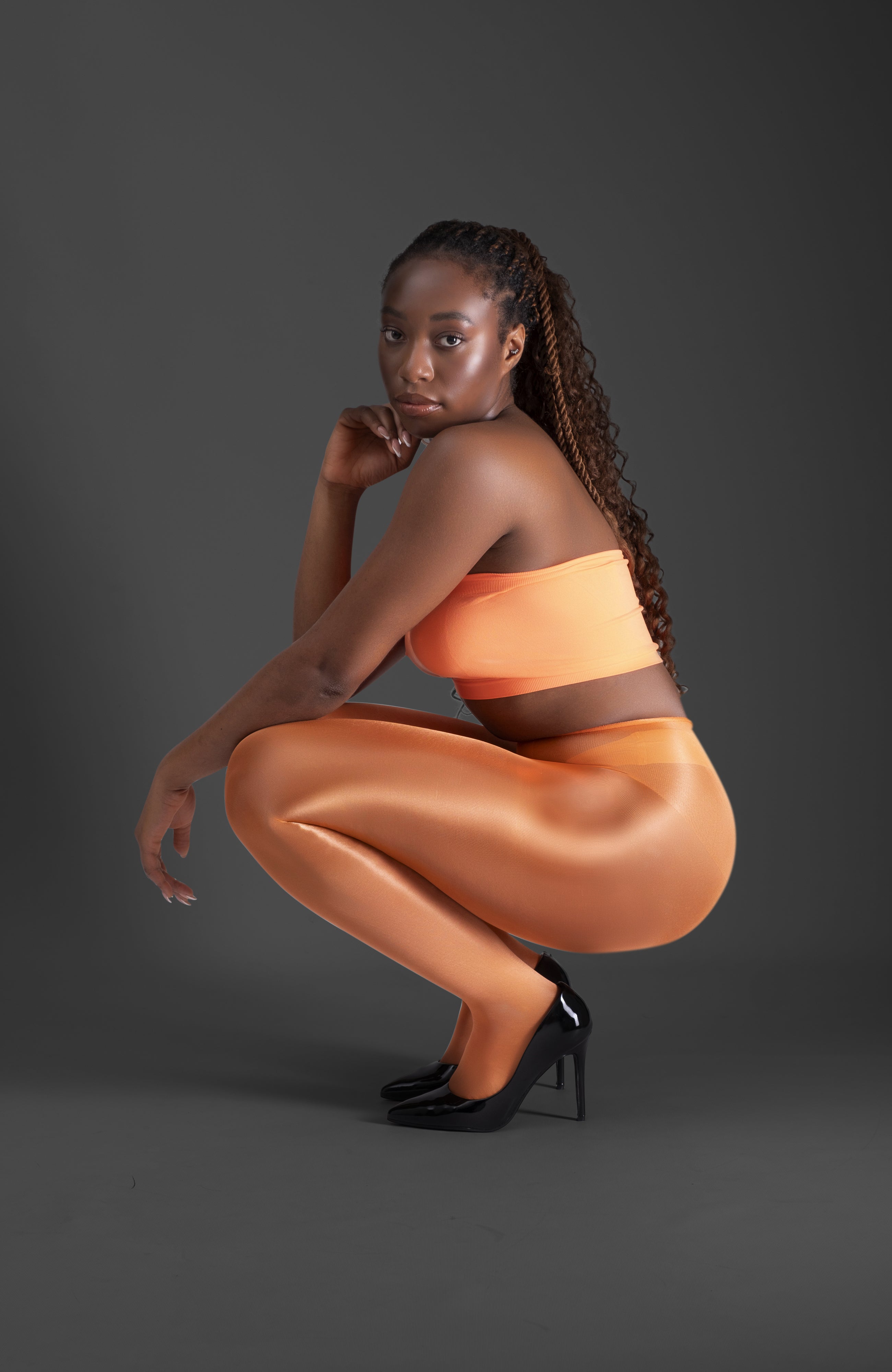 LECHERY® LUSTROUS SILKY SHINY 40 DENIER SEMI-OPAQUE PANTYHOSE TIGHTS • ORANGE