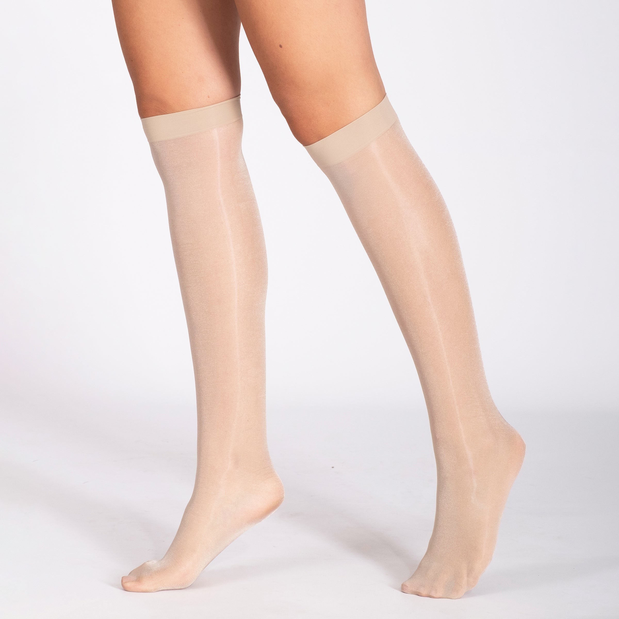 LECHERY® LUSTROUS SILKY SHINY SHEER DRESS KNEE-HIGHS (2 PAIRS) • NATURAL