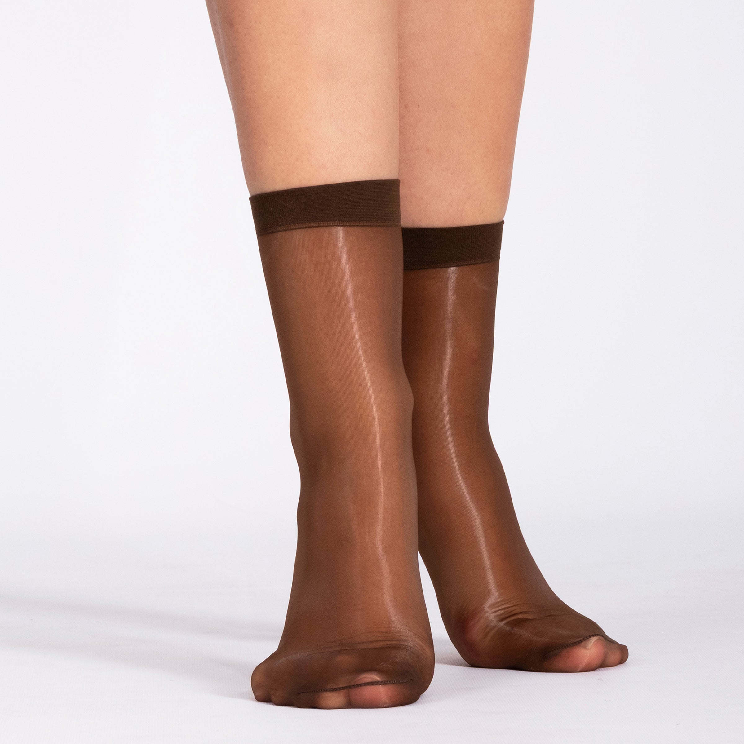 LECHERY® LUSTROUS SILKY SHINY SHEER DRESS SOCKS (2 PAIRS) • COCOA
