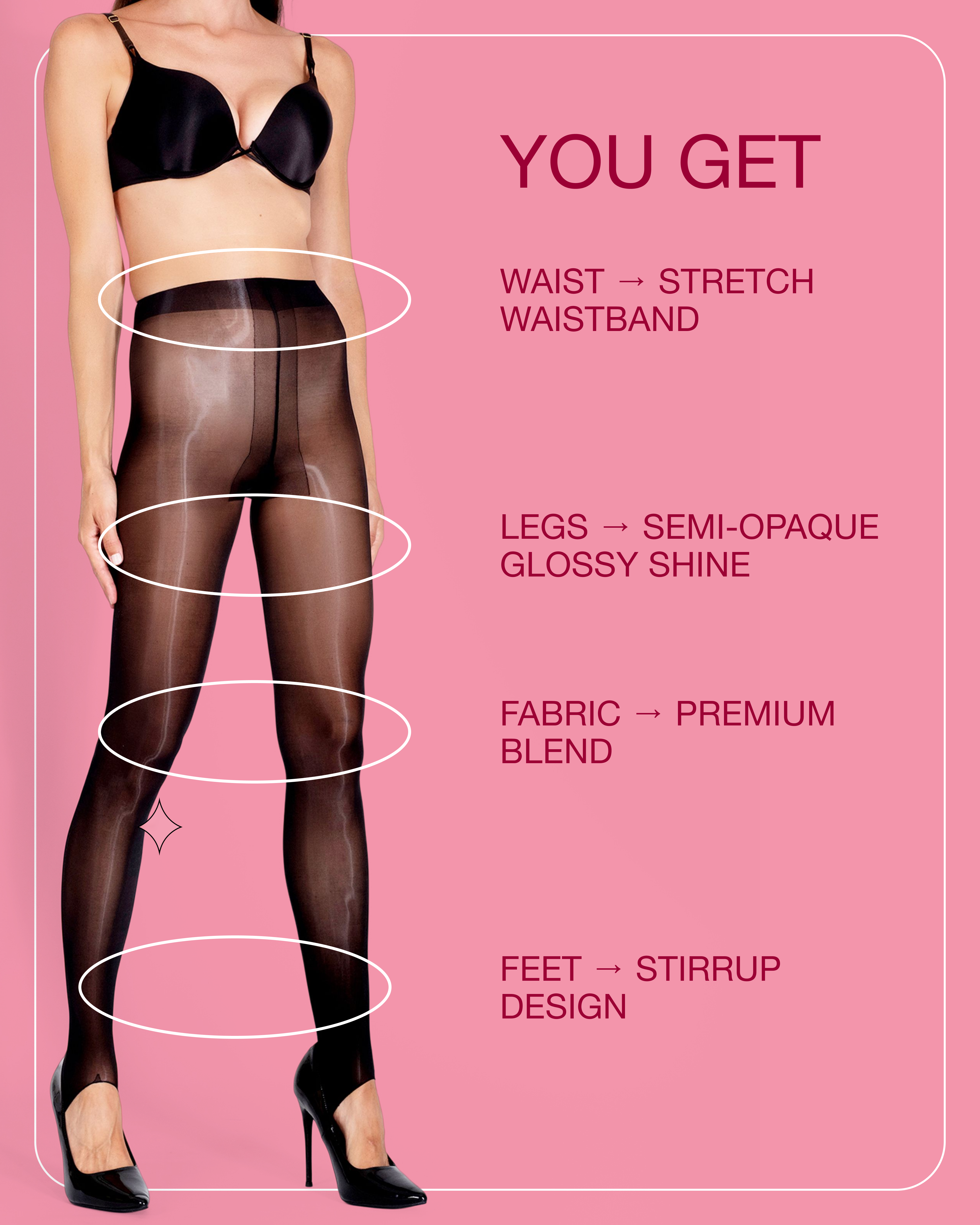 Lustrous Shiny Semi-Opaque Stirrup Tights