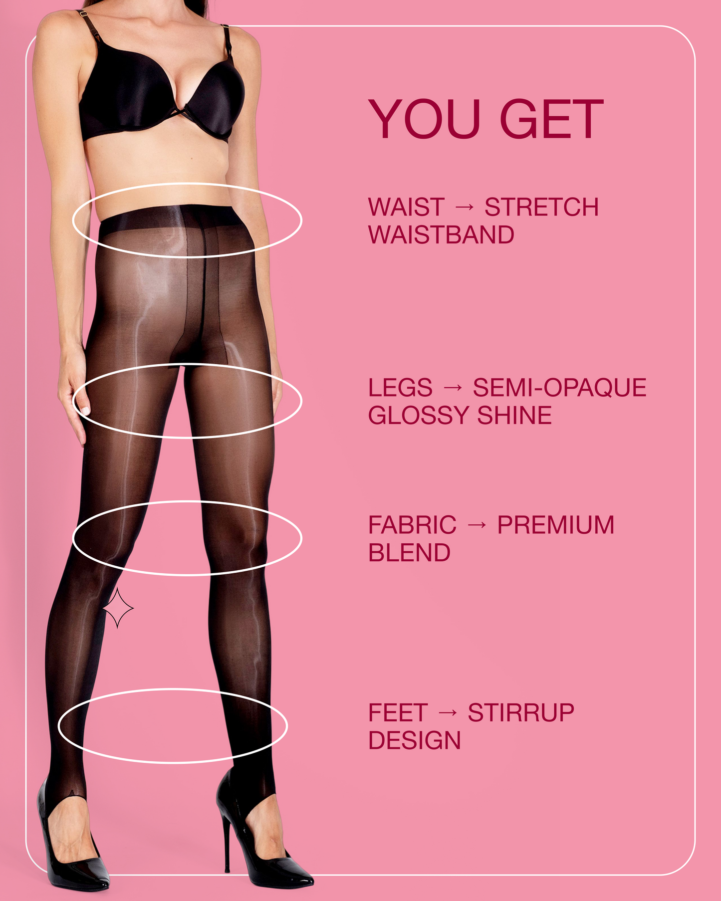 Lustrous Shiny Semi-Opaque Stirrup Tights