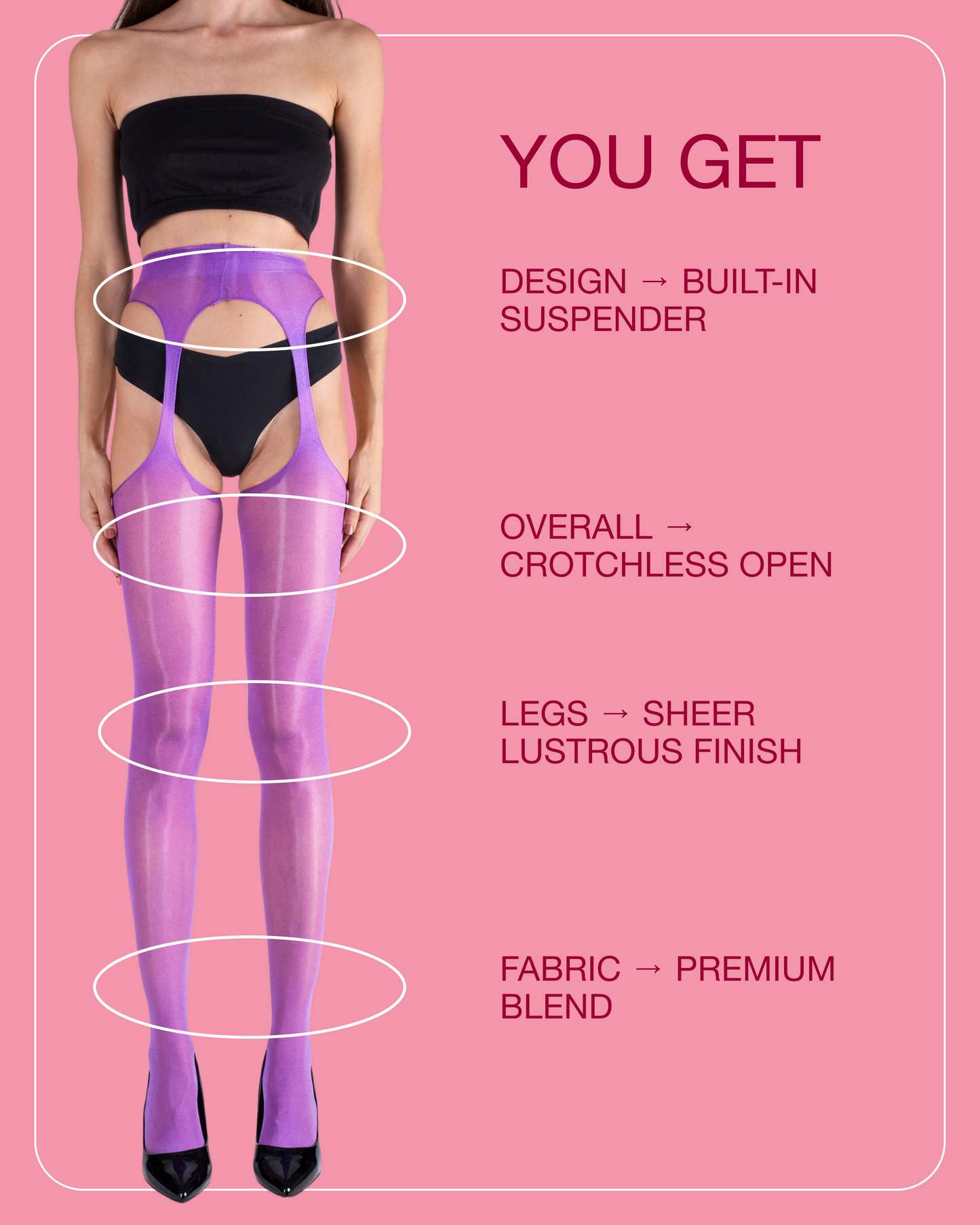 Lustrous Sheer Suspender Crotchless Tights