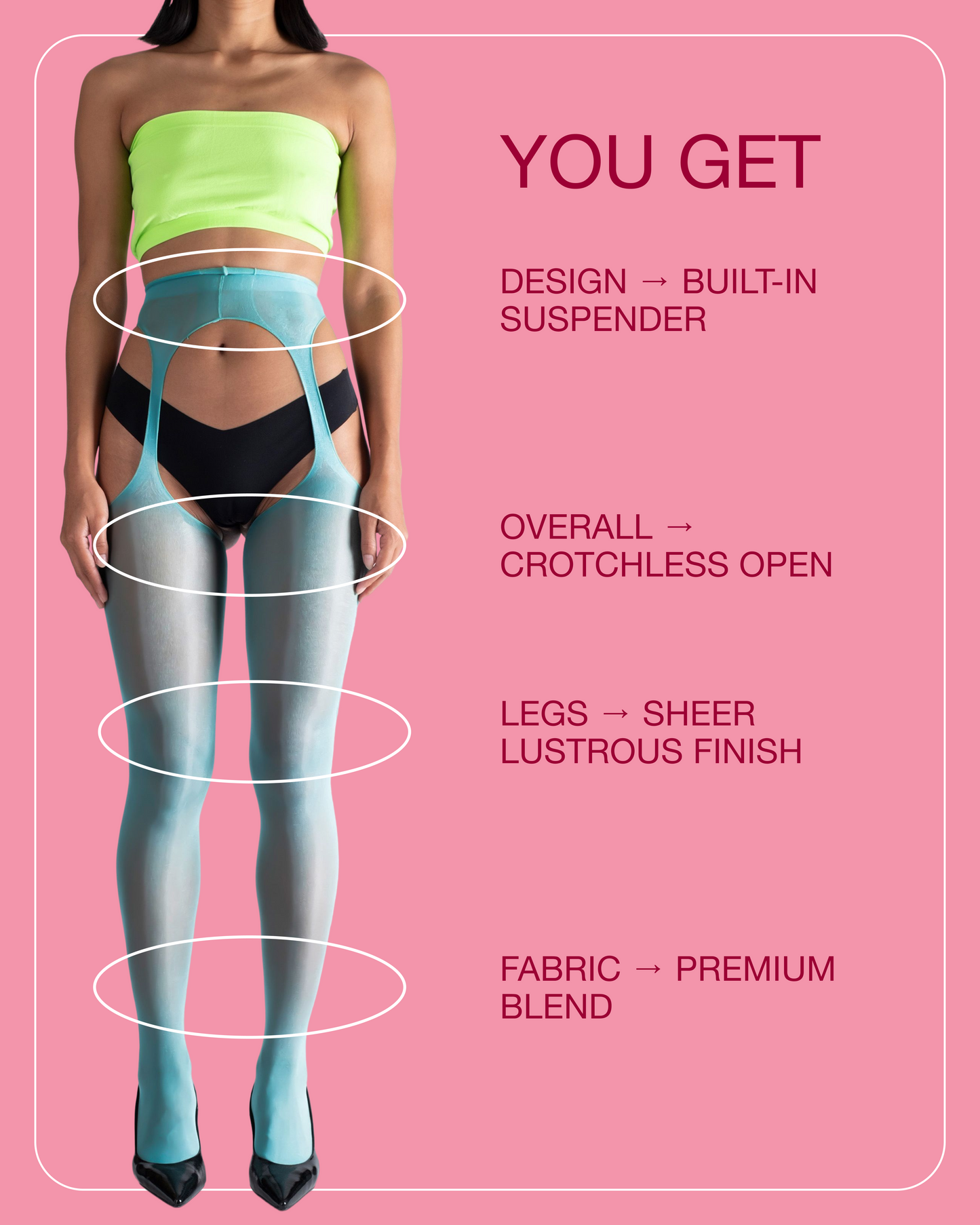 Lustrous Sheer Suspender Crotchless Tights