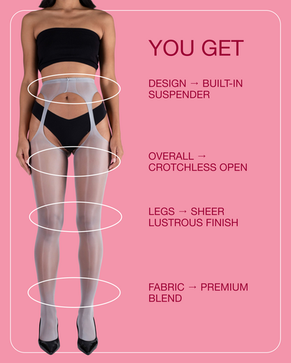 Lustrous Sheer Suspender Crotchless Tights